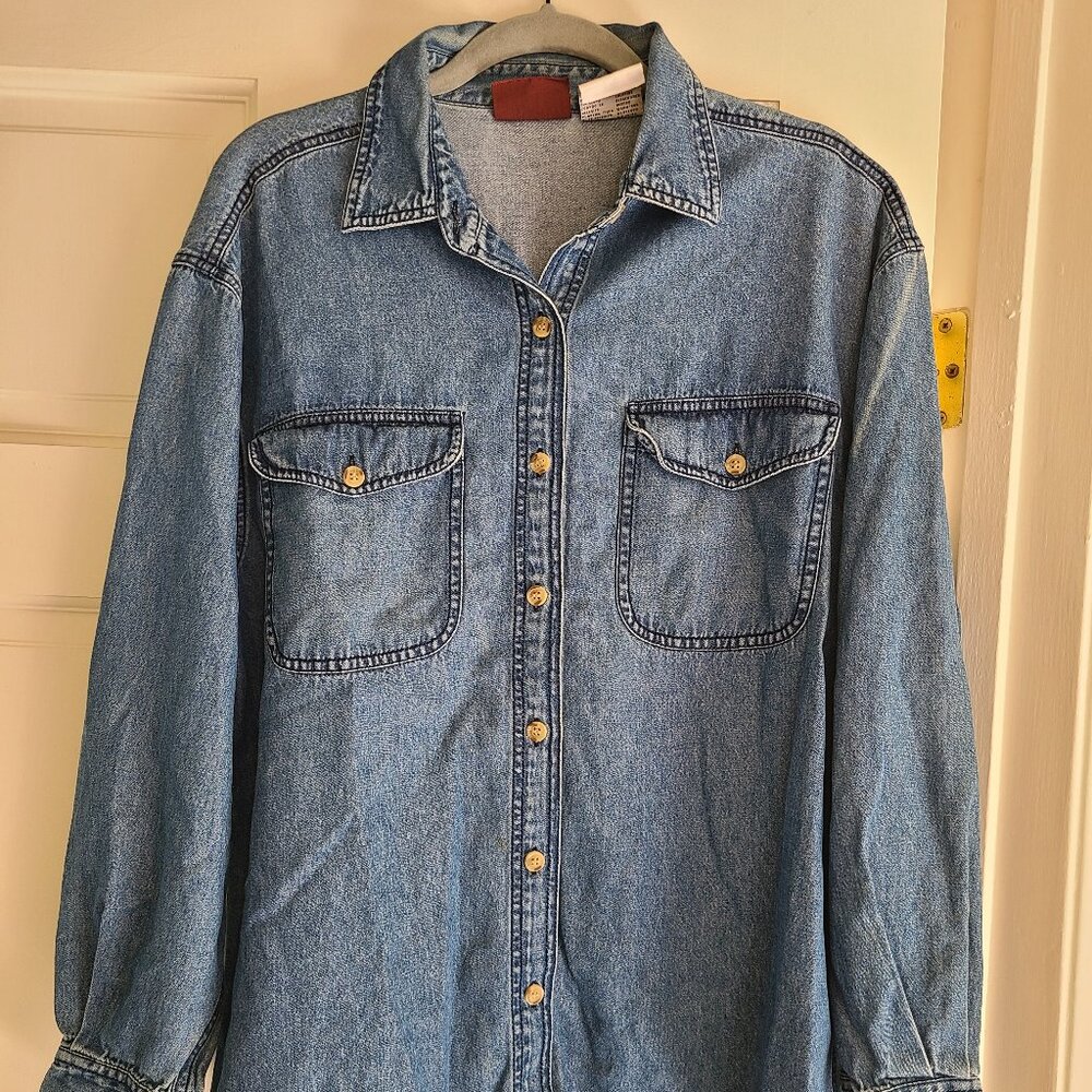 Men's "Solutions" Denim Button-up Long-Sleeve Shirt Size small
